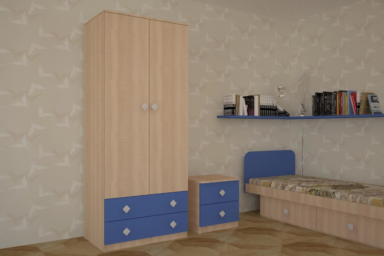 /Светлый шкаф в детскую №284 двухдверный с цветными вставками на заказ