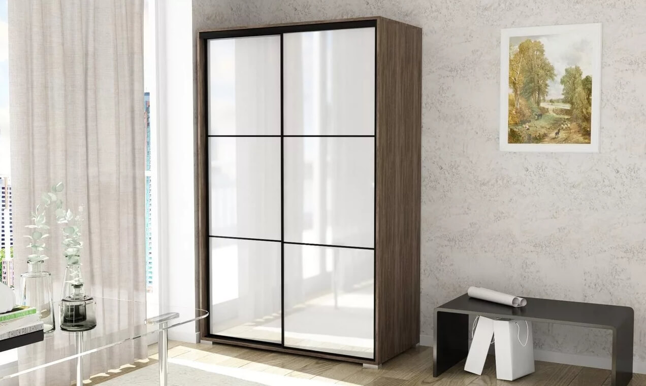 /Темный шкаф-купе в спальню №86 с белыми дверьми на заказ